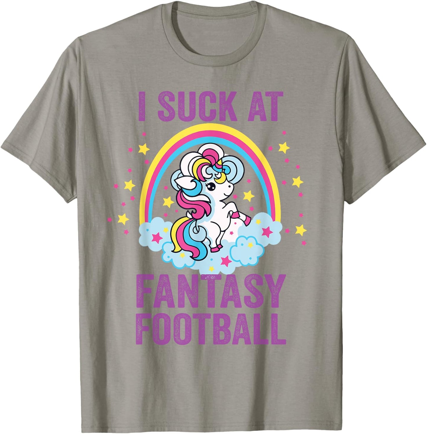 I Suck at Fantasy Football Punishment Unicorn Rainbow Loser T-Shirt - T-Shirt | Sand