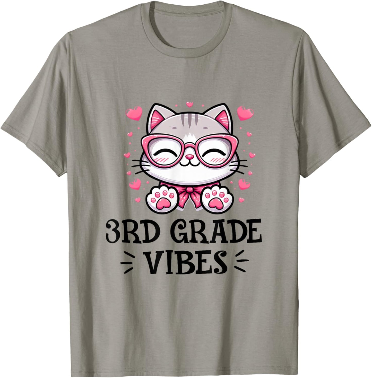 Third 3rd Grade Vibes Back to School Cute Cat Cute For Girls T-Shirt - T-Shirt | Sand