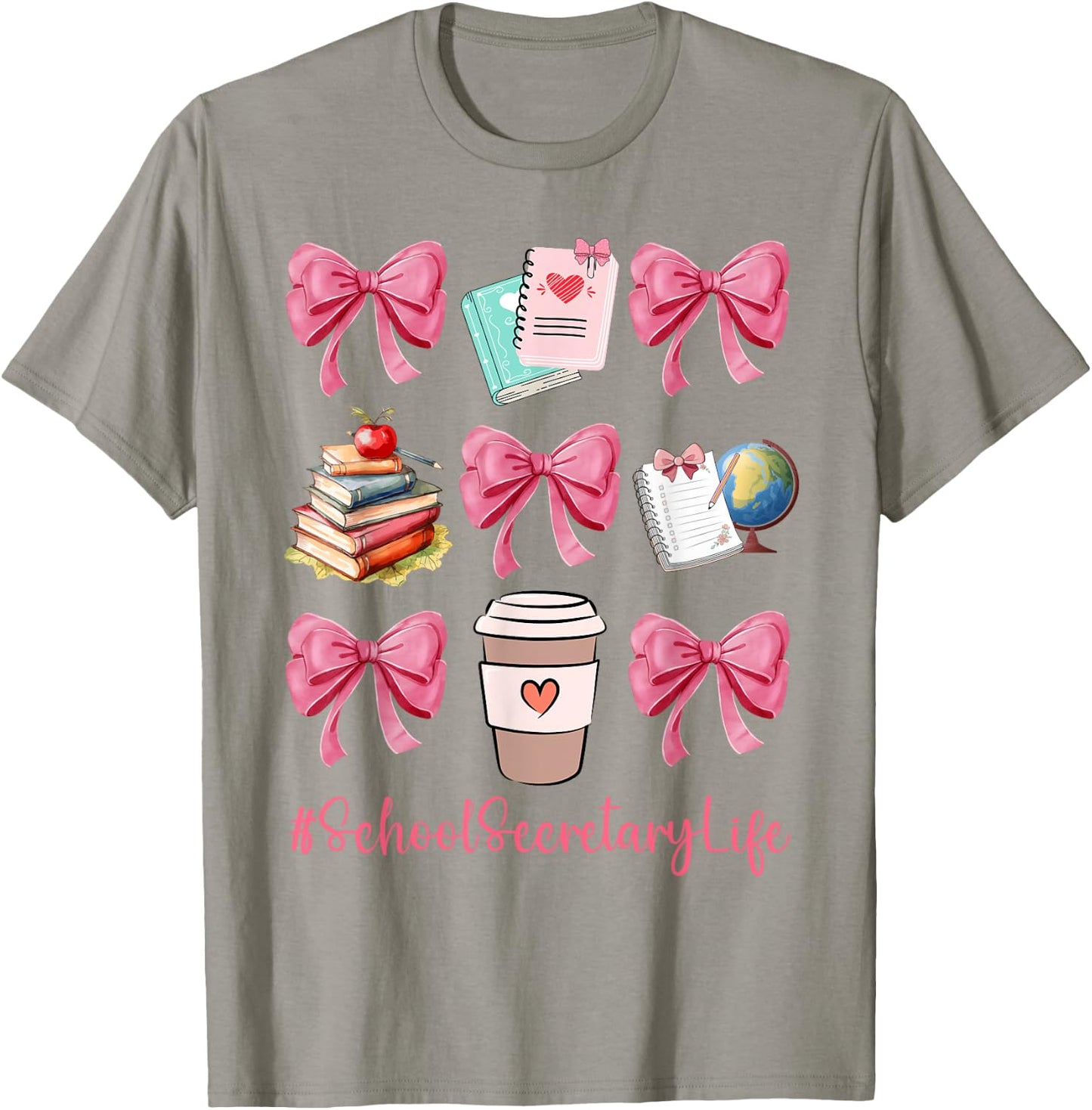 Cute Coquette Bows School Secretary Life Back To School Gift T-Shirt - T-Shirt | Sand