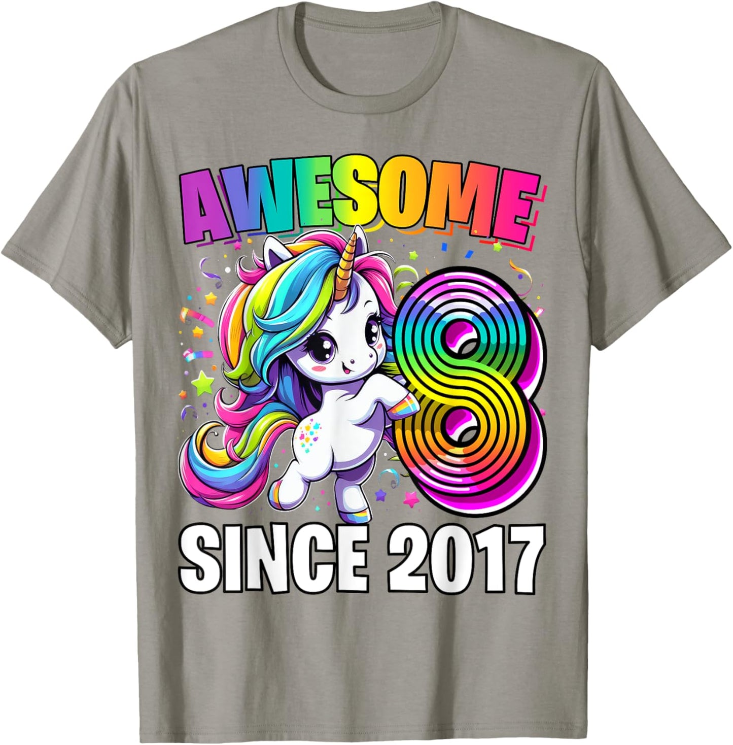 Unicorn 8th Birthday 8 Year Old Unicorn Party Girls Outfit T-Shirt - T-Shirt | Sand