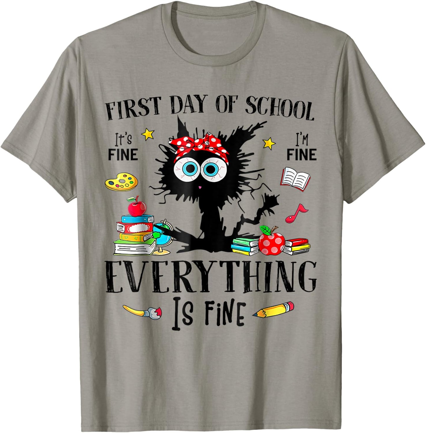 First Day Of School Back To School Teacher & Kids Funny Cat T-Shirt - T-Shirt | Sand