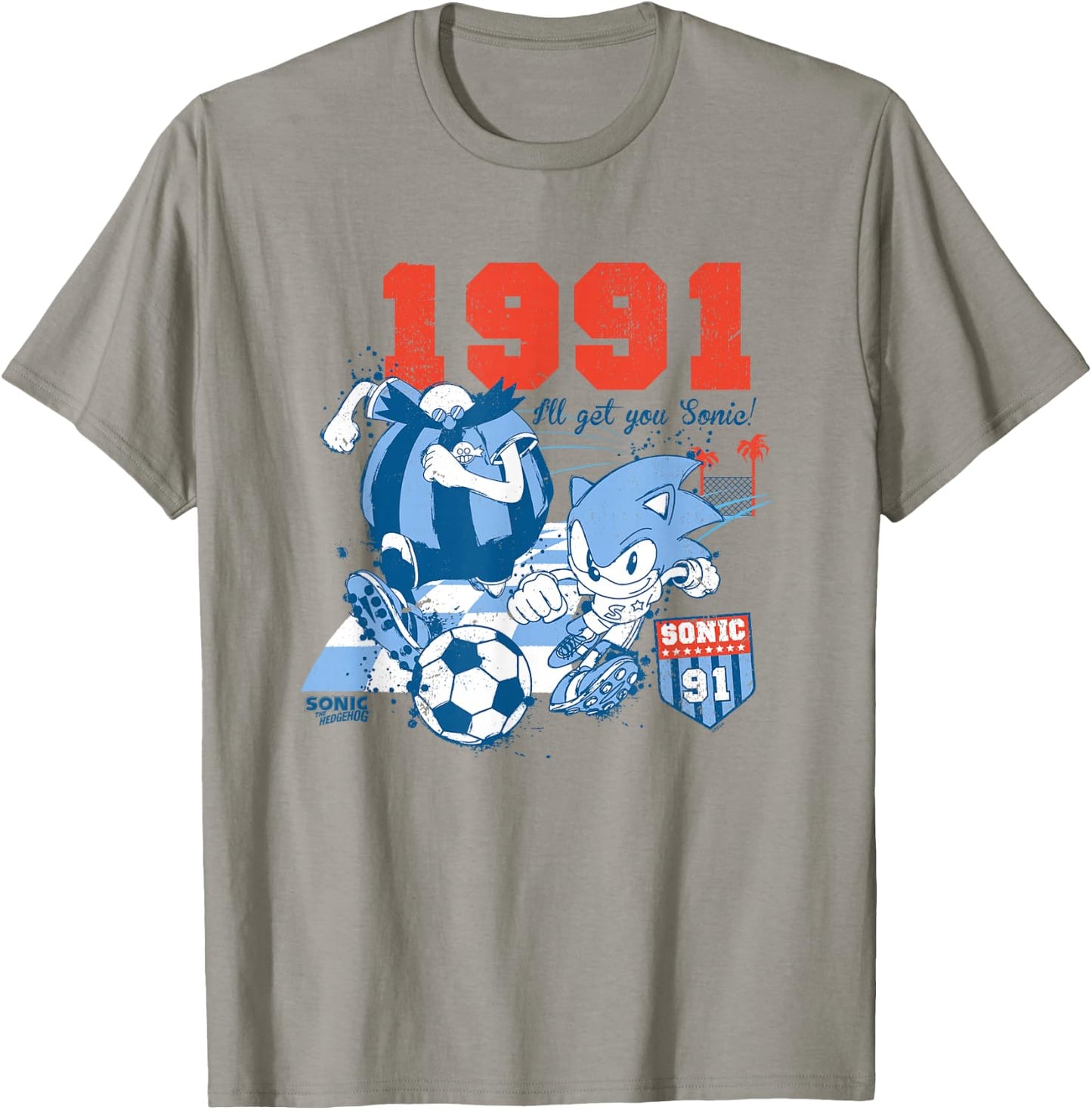 Sonic The Hedgehog Americana Sonic VS Robotnik Soccer Retro T-Shirt - T-Shirt | Sand