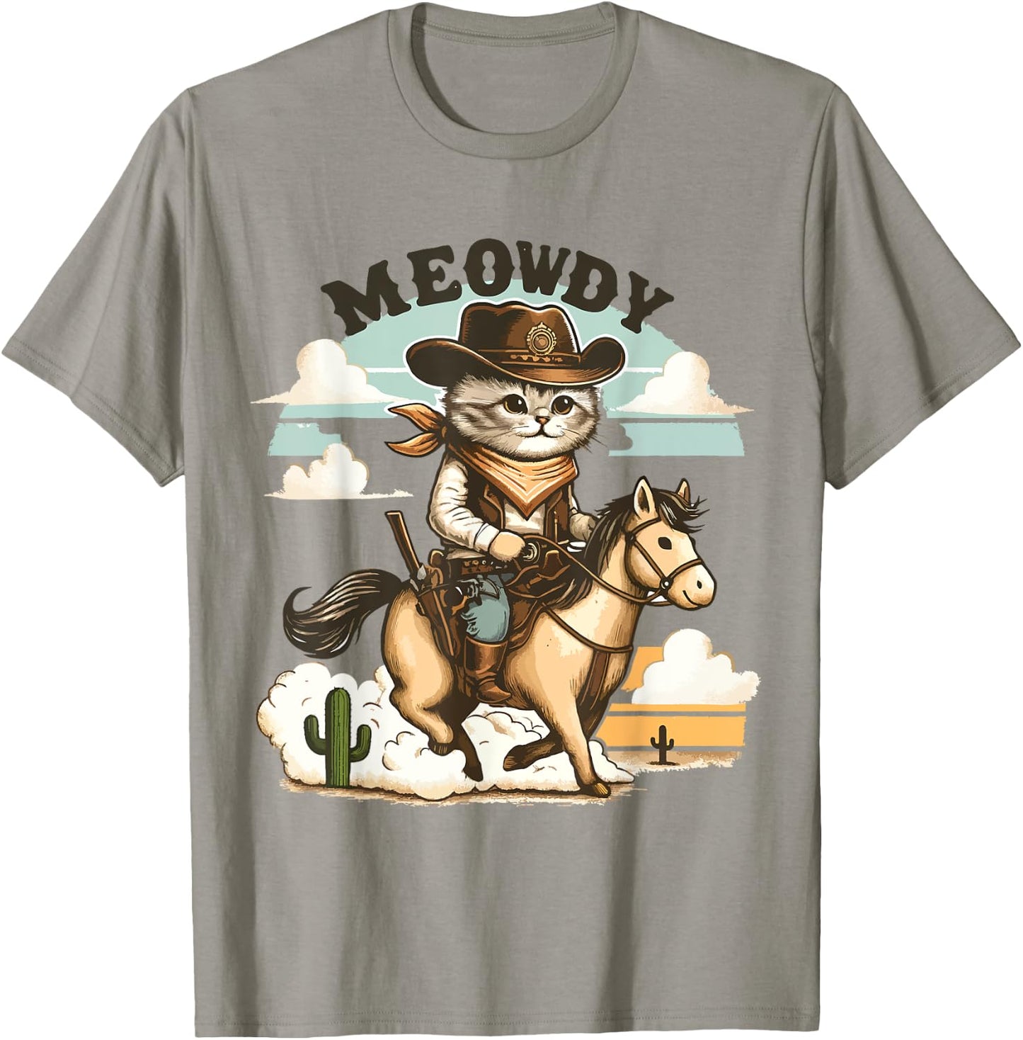 Meowdy Partner Cat Cowboy Horse Howdy Funny Country Western T-Shirt - T-Shirt | Sand