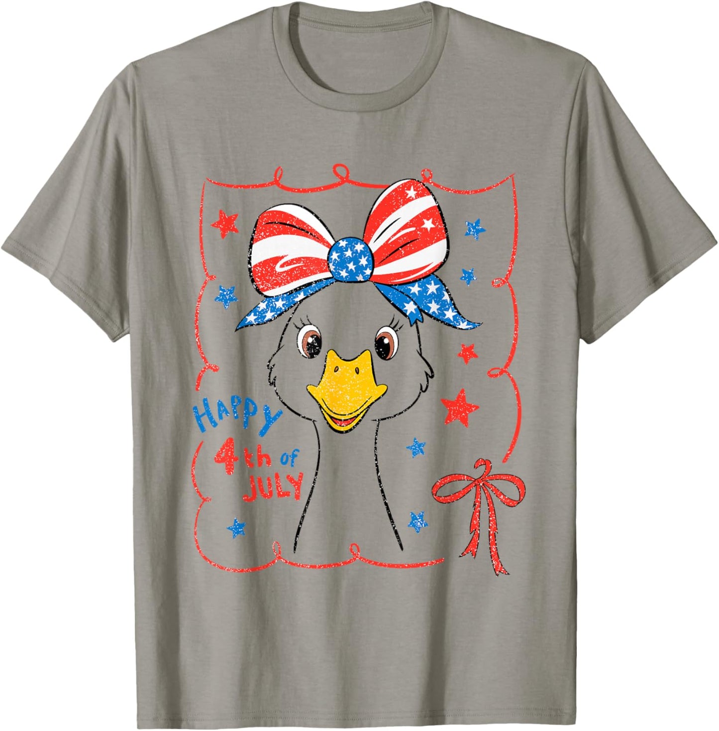 Cute Goose Coquette Bow American Flag USA Happy 4th Of July T-Shirt - T-Shirt | Sand