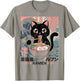 Cute Black Cat Eating Ramen Bowl T-Shirt - T-Shirt | Sand