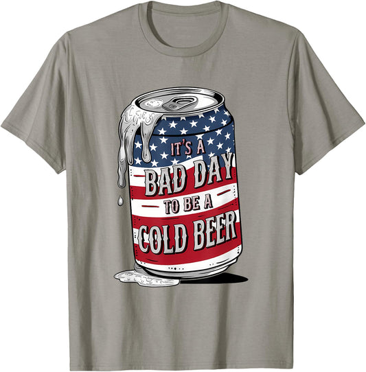 It's a Bad Day to Be a Cold Beer Vintage US Flag 4th of July T-Shirt - T-Shirt | Sand