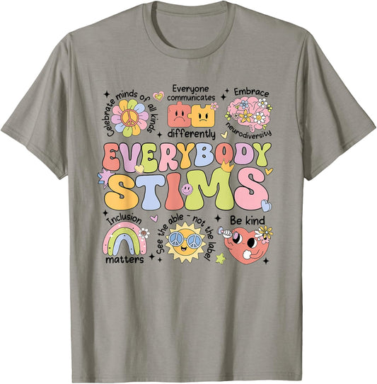 Everybody Stims Speech Therapy Behavior Analyst Aba Rbt T-Shirt - T-Shirt | Sand