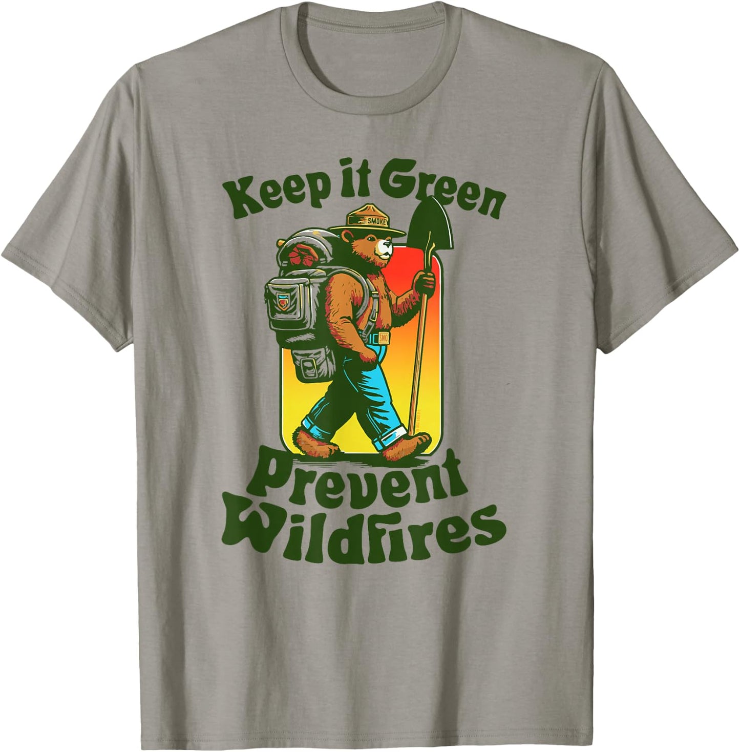 Keep It Green! Prevent Wildfires Backpacking Smokey Bear T-Shirt - T-Shirt | Sand
