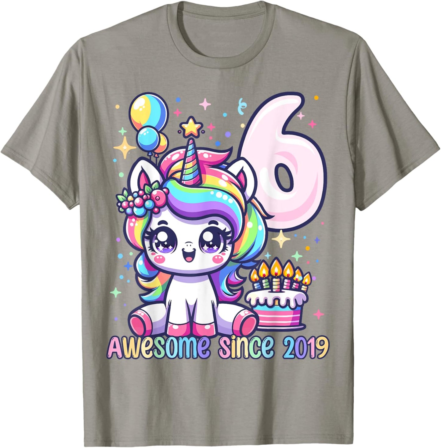 Unicorn 6th Birthday 6 Year Old Unicorn Party Girls Outfit T-Shirt - T-Shirt | Sand