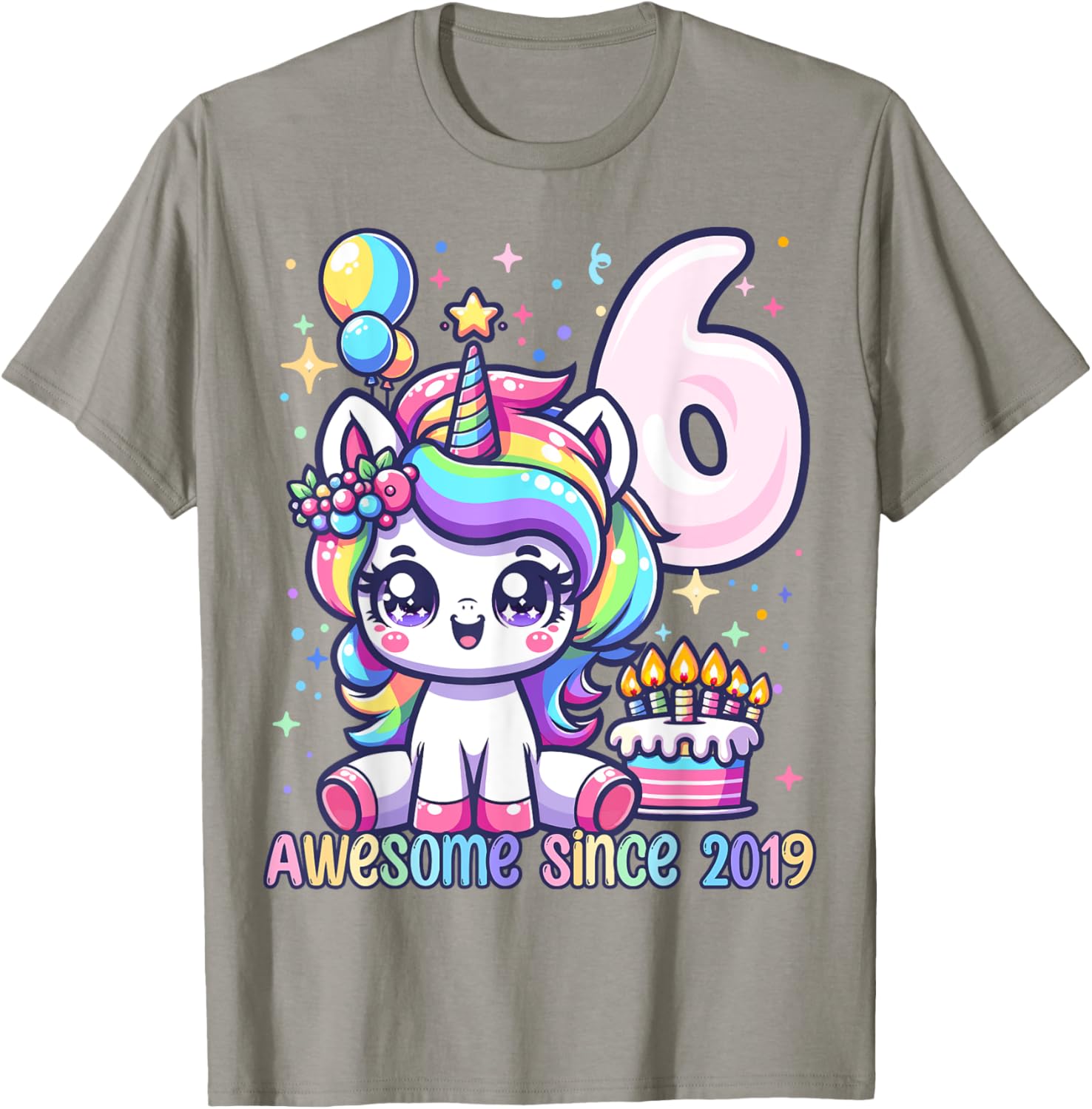 Unicorn 6th Birthday 6 Year Old Unicorn Party Girls Outfit T-Shirt - T-Shirt | Sand