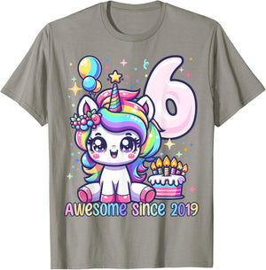 Unicorn 6th Birthday 6 Year Old Unicorn Party Girls Outfit T-Shirt - T-Shirt | Sand