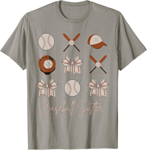 Baseball Sister Coquette Bow Girls Cheer Baseball T-Shirt - T-Shirt | Sand