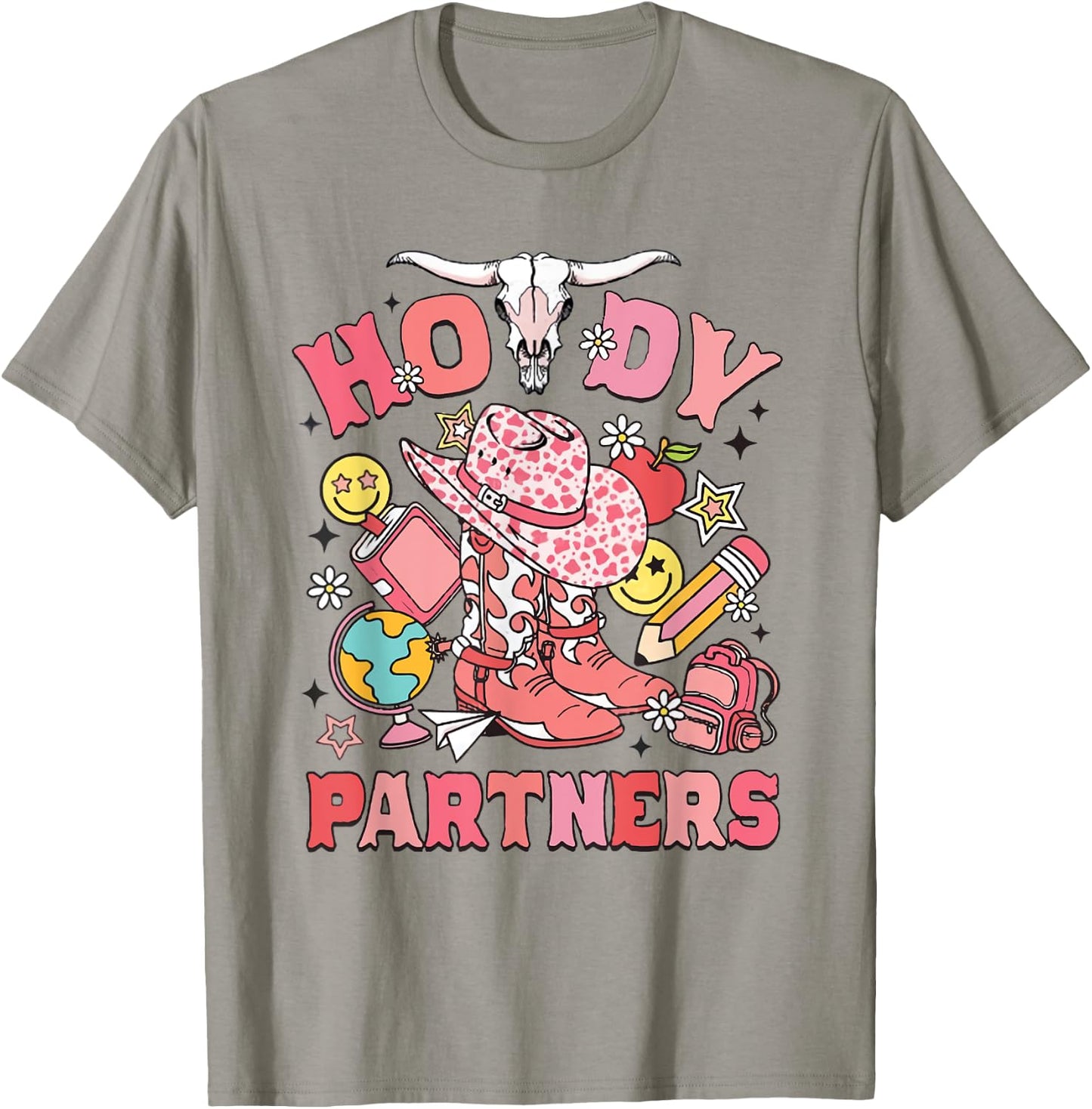 Retro Howdy Partners Cowgirl Teacher Western Back To School T-Shirt - T-Shirt | Sand