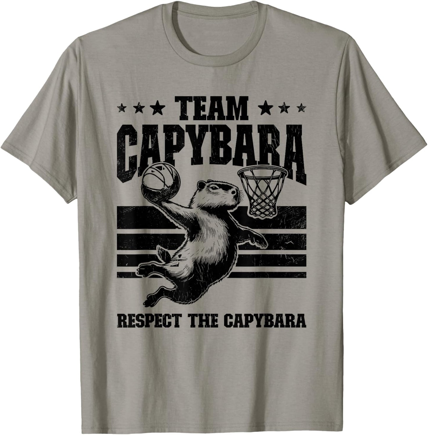Team Capybara Funny Retro Rodent Capybara Playing Basketball , Small, Grey T-Shirt - T-Shirt | Sand
