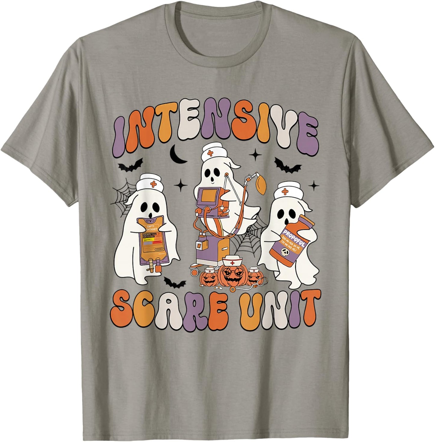 Retro Intensive Care Unit Nurse Halloween ICU Nurse Ghosts T-Shirt - T-Shirt | Sand