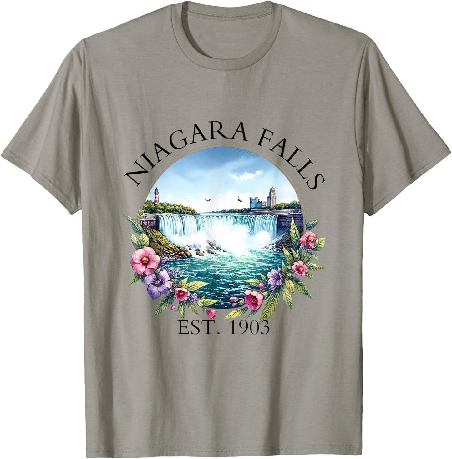 Retro Floral Niagara Falls Trip Outdoor Family Vacation T-Shirt - T-Shirt | Sand