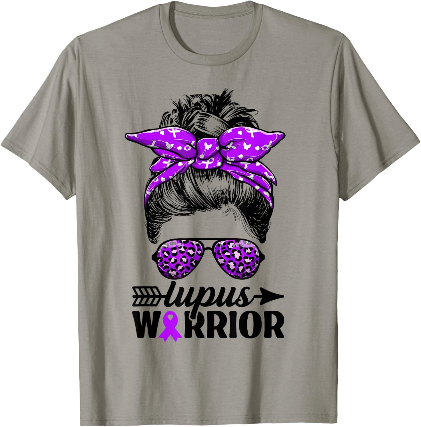 Lupus Warrior Messy Bun Women - Wear Purple Lupus Awareness T-Shirt - T-Shirt | Sand