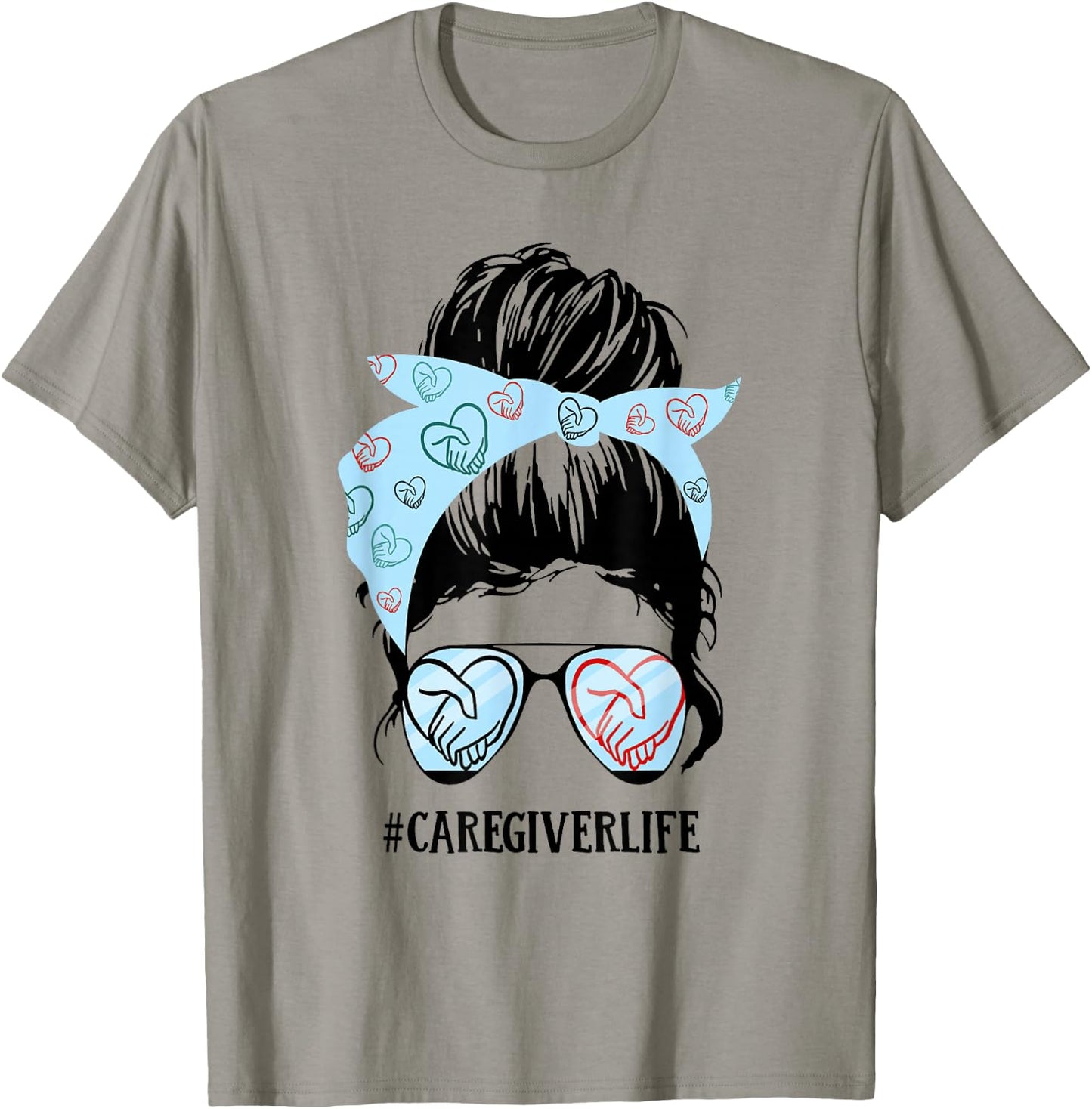 Caregiver Life Messy Bun T-Shirt - T-Shirt | Sand