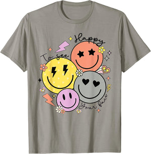 Groovy Happy To See Your Face Teacher First Day Of School Women Kids T-Shirt - T-Shirt | Sand