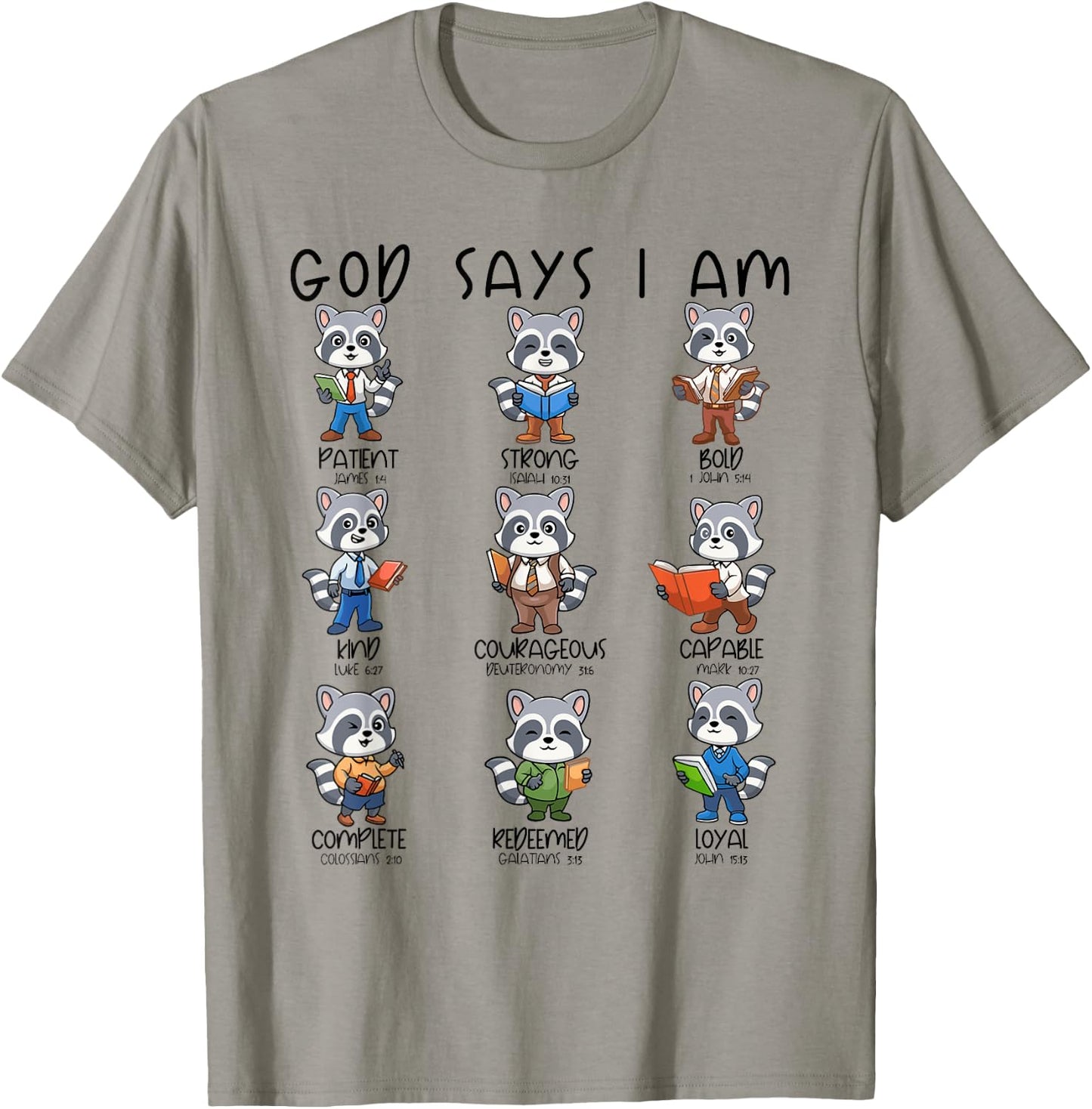 God Says I Am Raccoon Teacher Christian Religious Women Men T-Shirt - T-Shirt | Sand