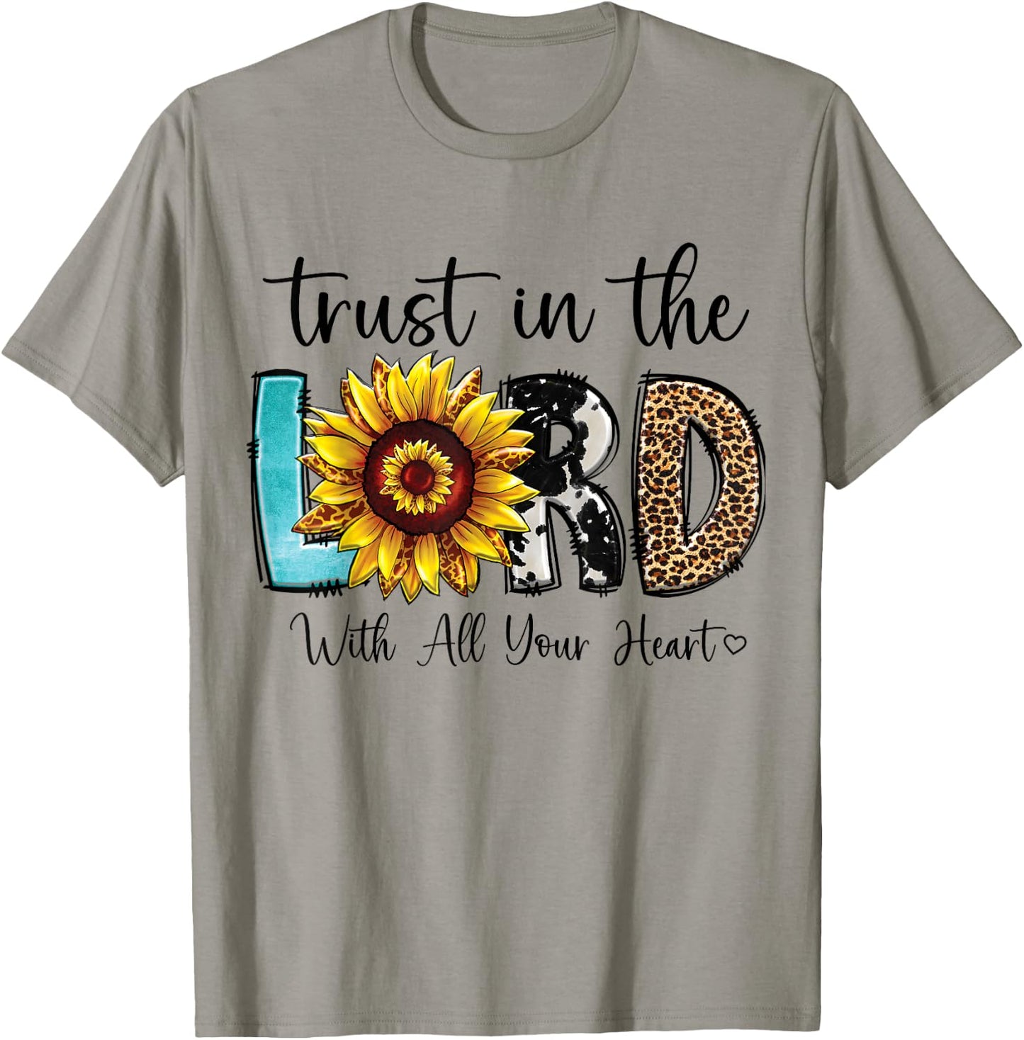 Christian Merch / Trust Lord Heart Bible Verse Sunflower T-Shirt - T-Shirt | Sand