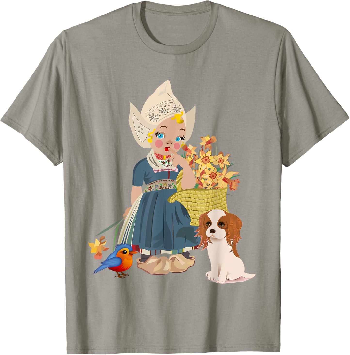 Vintage Dutch Girl in National Costume With her flowers T-Shirt - T-Shirt | Sand