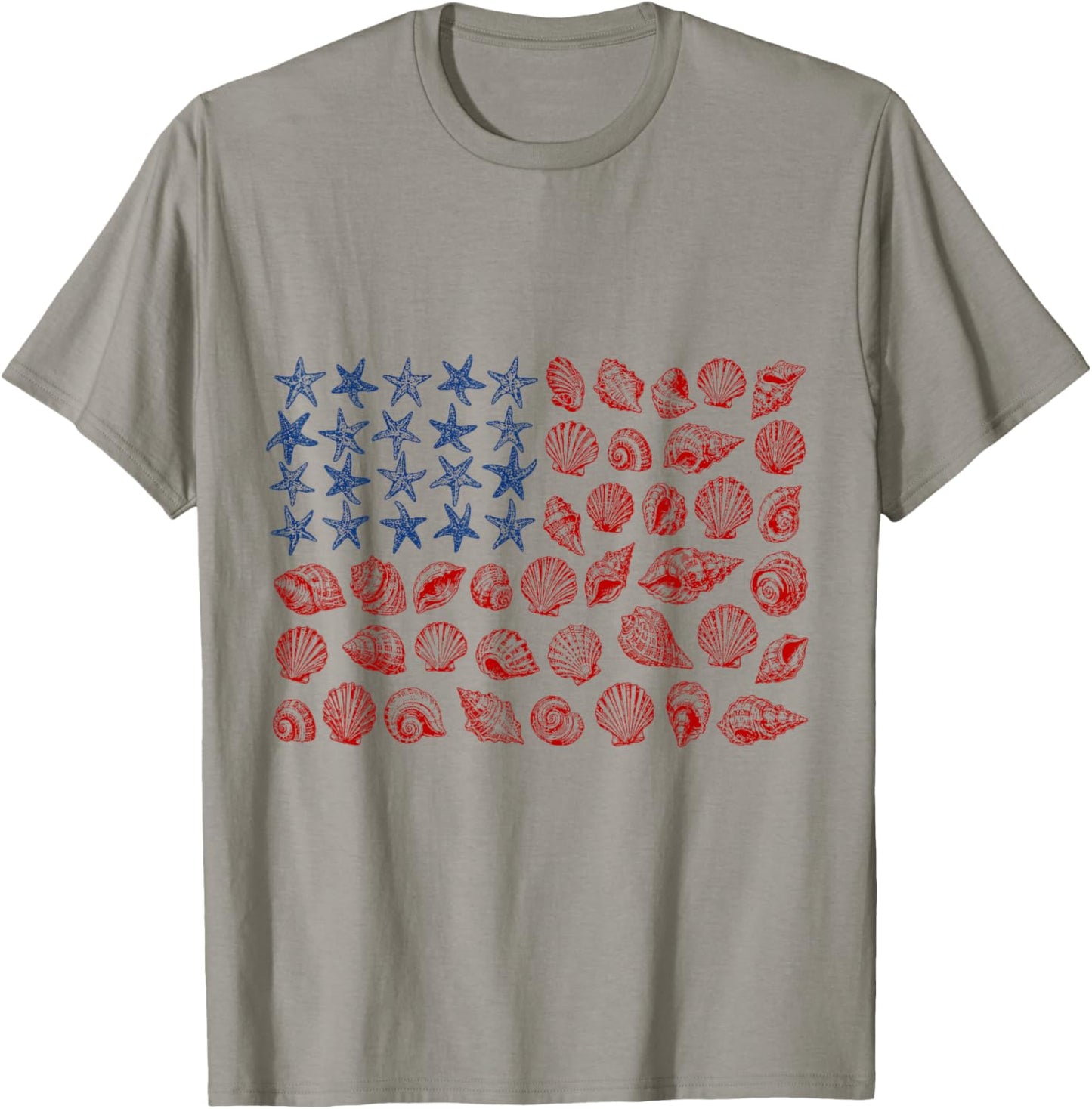 USA Coastal Shell Patriotic Seashell American Flag 4th July T-Shirt - T-Shirt | Sand