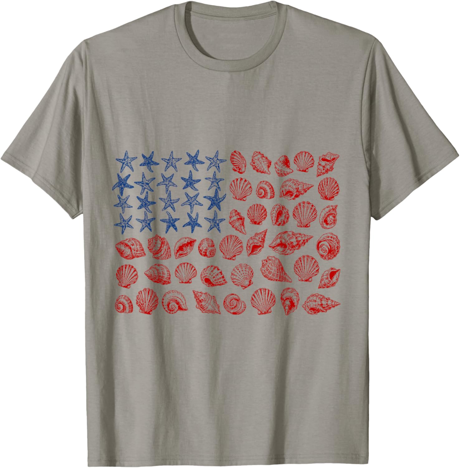 USA Coastal Shell Patriotic Seashell American Flag 4th July T-Shirt - T-Shirt | Sand