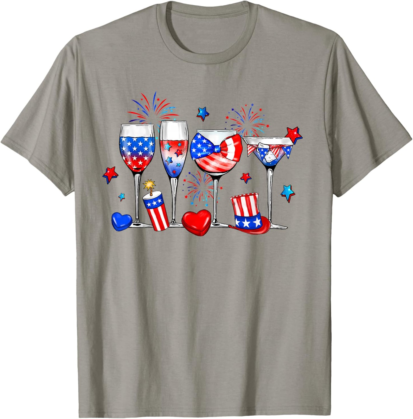 Wine Glasses 4th Of July Drinking Red White Blue USA Flag T-Shirt - T-Shirt | Sand