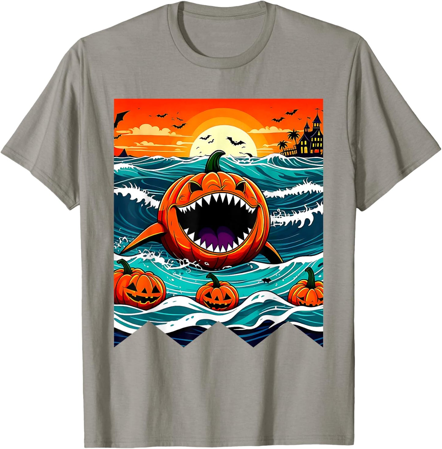 Halloween Pumpkin Shark Funny Summerween Spooky Summer Kids T-Shirt - T-Shirt | Sand