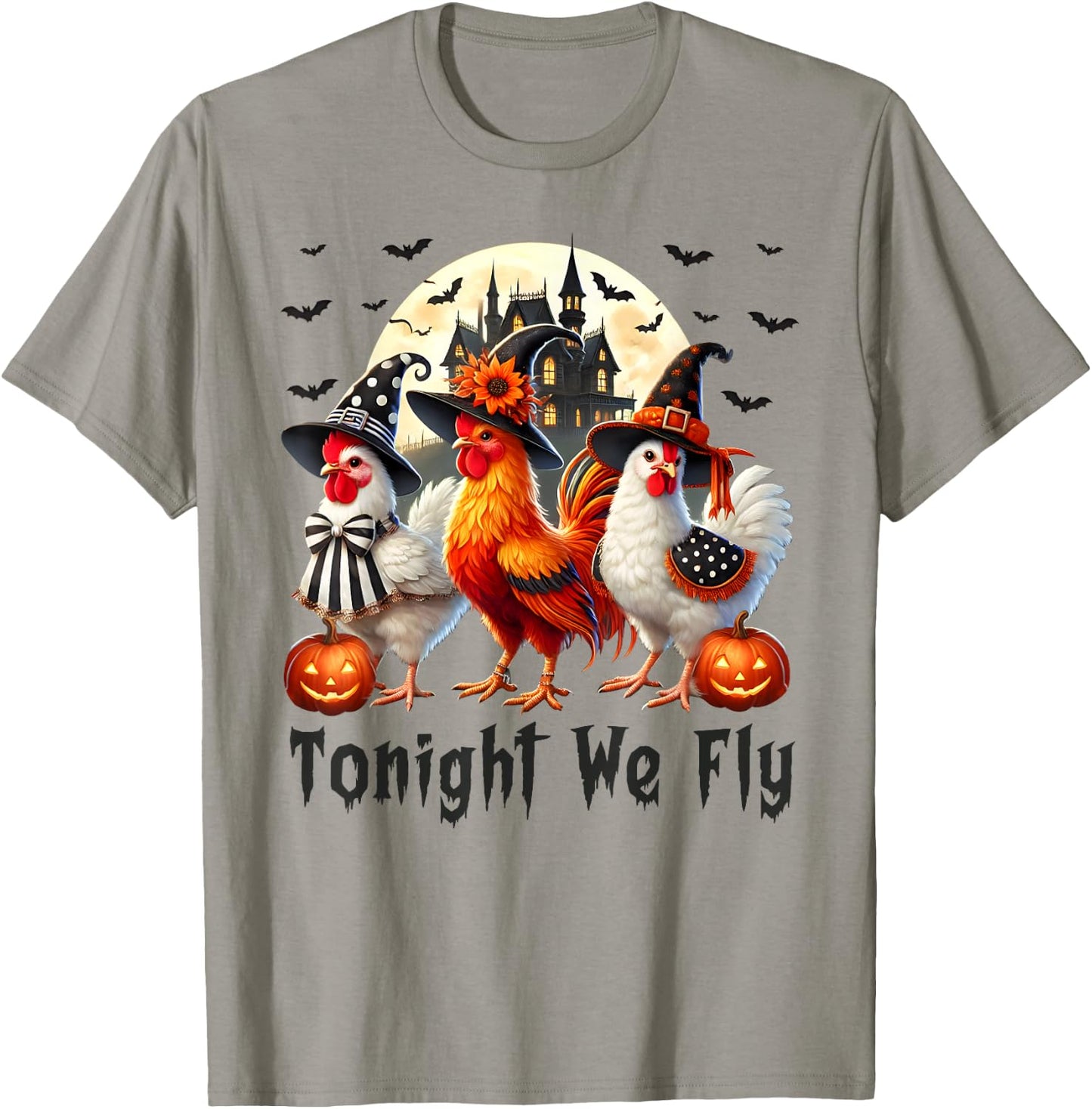 Tonight We Fly Chicken Farm Animal Lover Halloween T-Shirt - T-Shirt | Sand