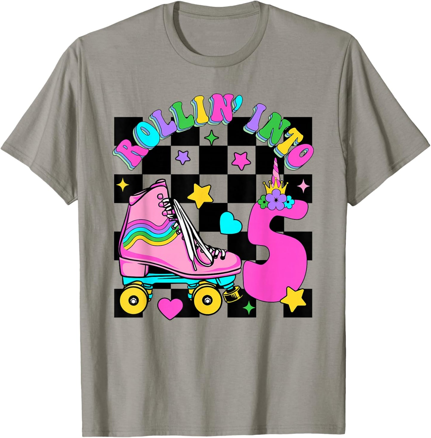 Rolling Into 5 Years Old Skater 5th Birthday Kids Girls T-Shirt - T-Shirt | Sand