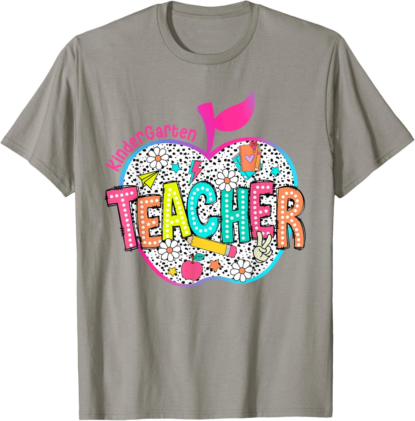 Kindergarten Teacher Back To School Apple Dalmatian Dots T-Shirt - T-Shirt | Sand