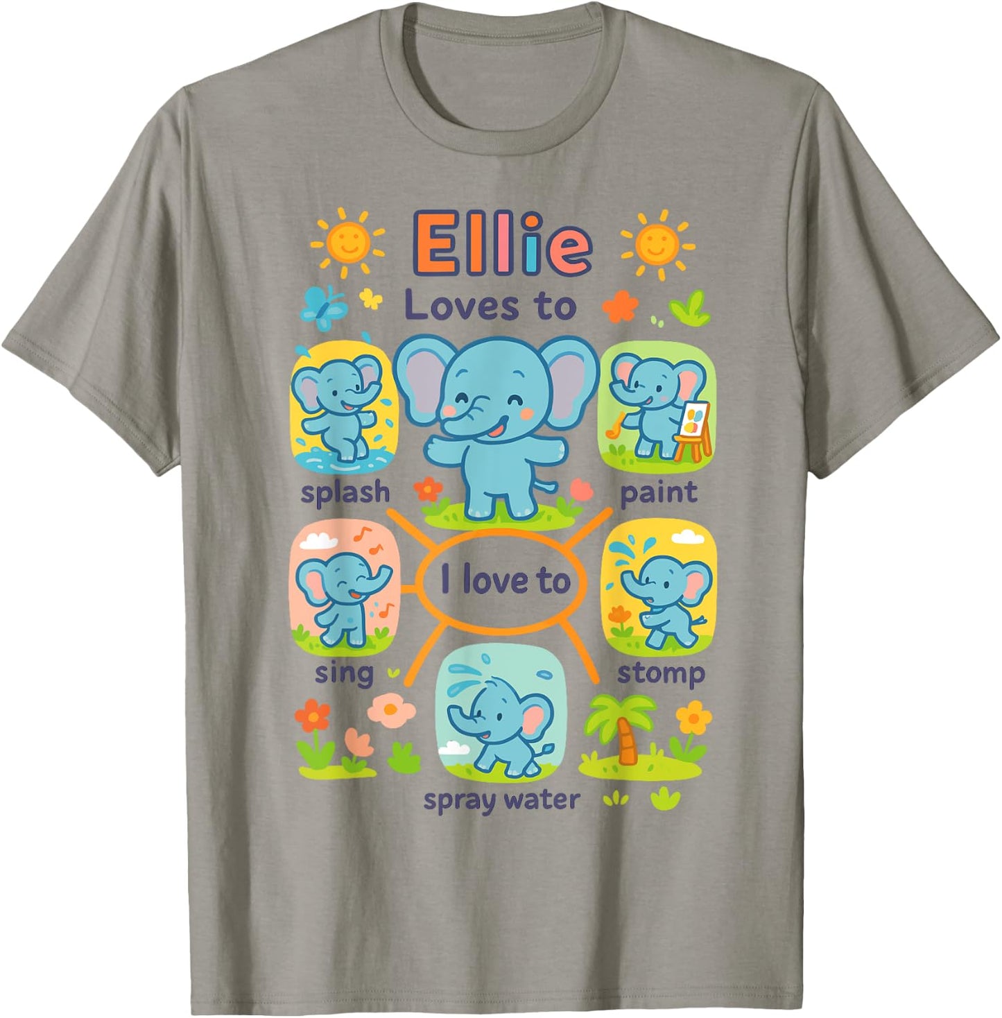 Cute Elephant Ellie Splash Paint Sing Stomp Play T-Shirt - T-Shirt | Sand