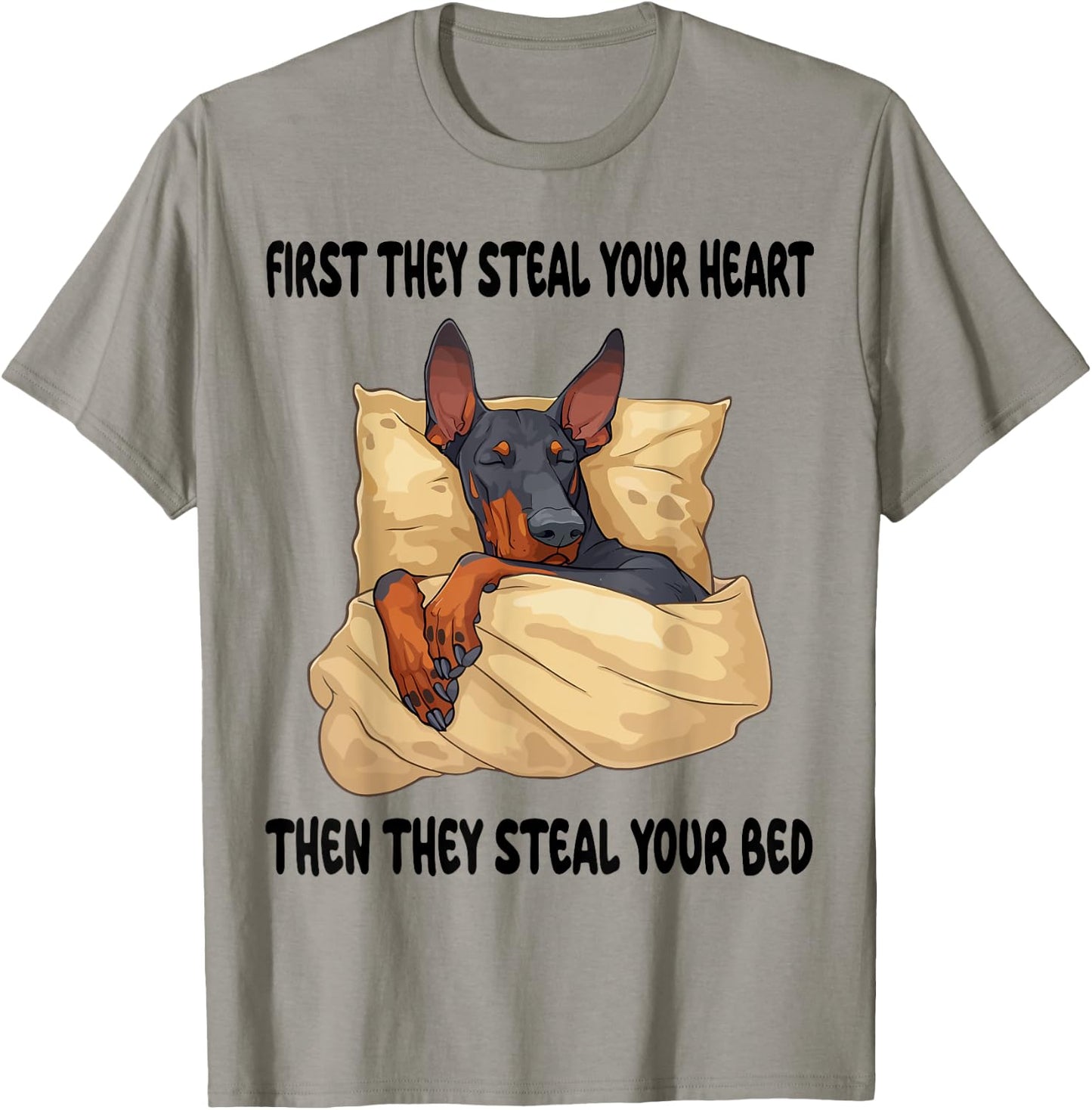 Doberman Pinscher Sleeping Pajamas Nightgown T-Shirt - T-Shirt | Sand