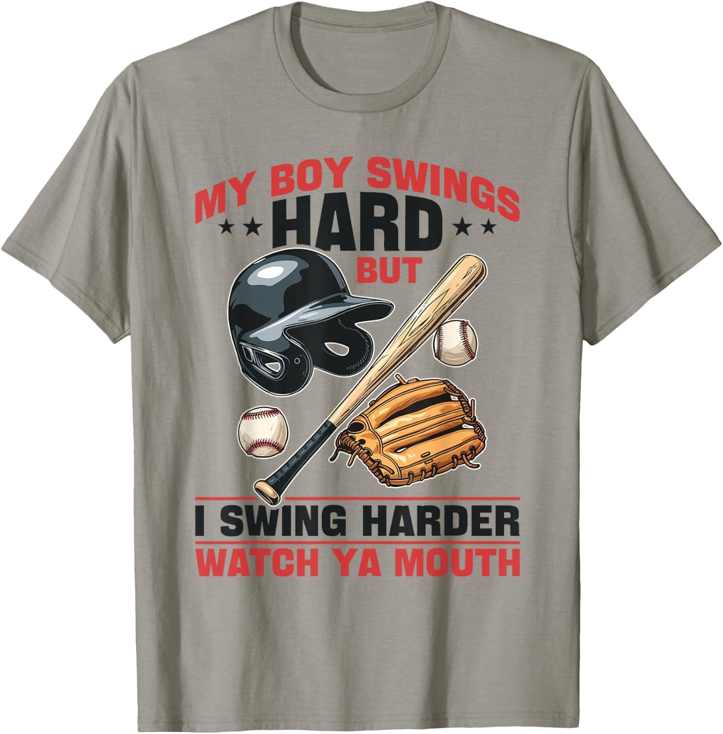 Baseball Player Game Day My Boy Swings Hard But I Swing T-Shirt - T-Shirt | Sand