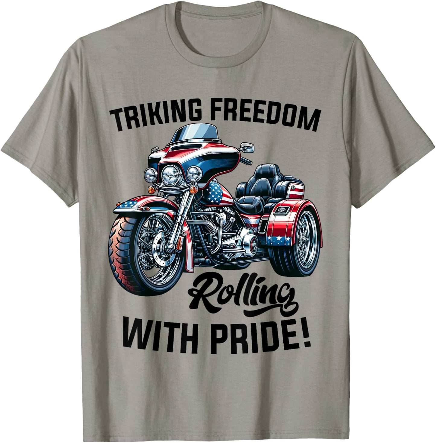 USA Trike Motorcycle Patriotic American Flag Trike Dad T-Shirt - T-Shirt | Sand