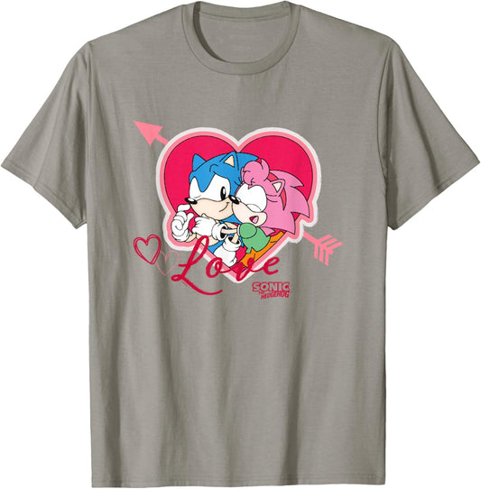 Sonic The Hedgehog Valentine's Day Sonic Amy Love Big Logo T-Shirt - T-Shirt | Sand
