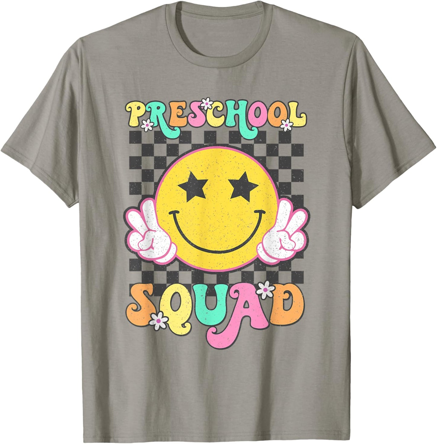Preschool Squad Smile Retro Back To School T-Shirt - T-Shirt | Sand