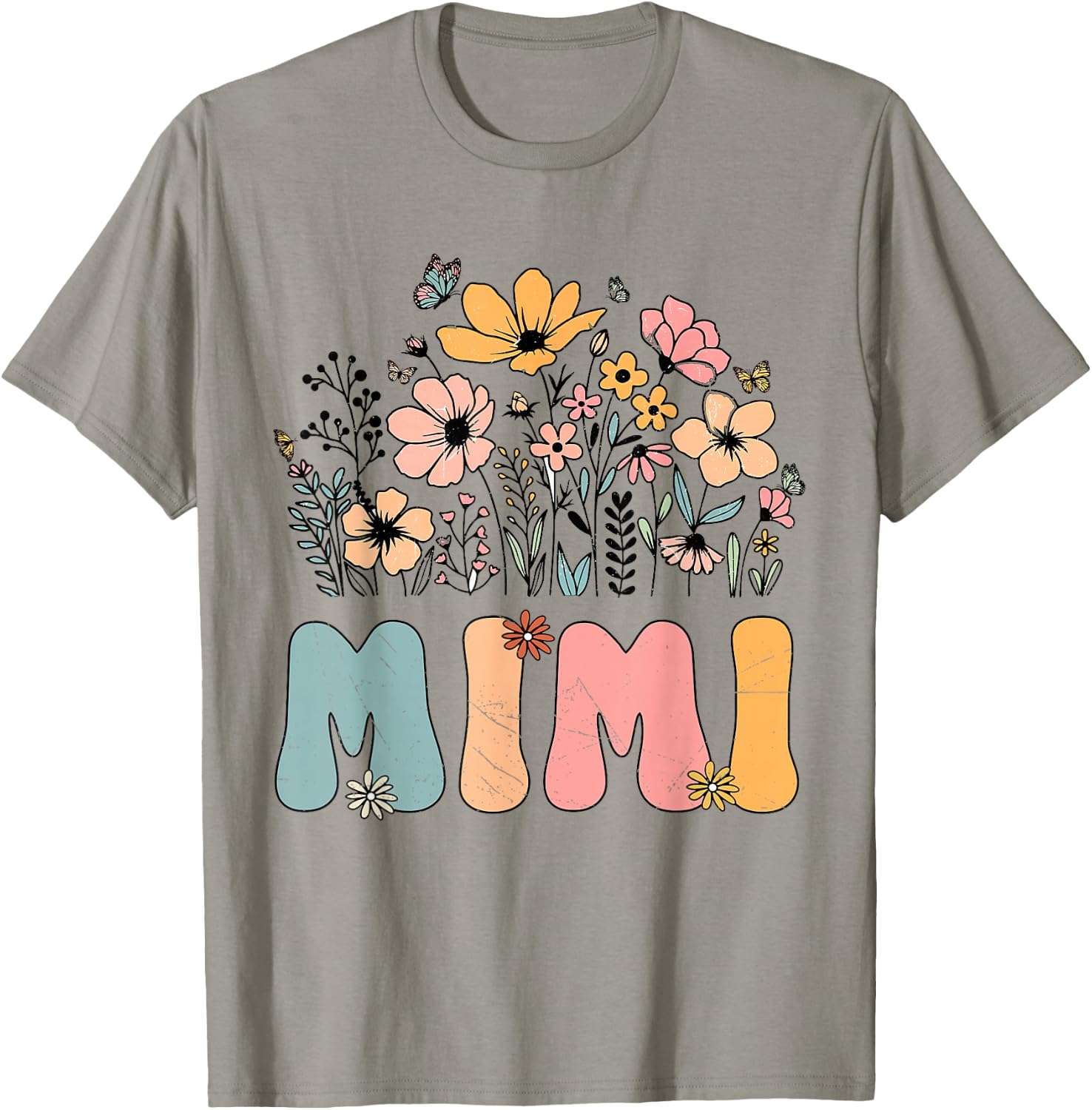Wildflower Mimi Life Grandma Grandmother Announcement T-Shirt - T-Shirt | Sand