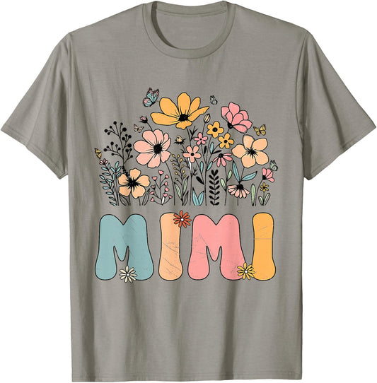 Wildflower Mimi Life Grandma Grandmother Announcement T-Shirt - T-Shirt | Sand