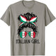 Italy Flag Coat of Arm Italian Girl Messy Bun Hair Women T-Shirt - T-Shirt | Sand