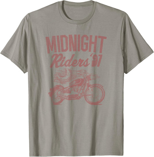 Trendy Midnight Riders '91 Faded Text, Motorcycle T-Shirt - T-Shirt | Sand