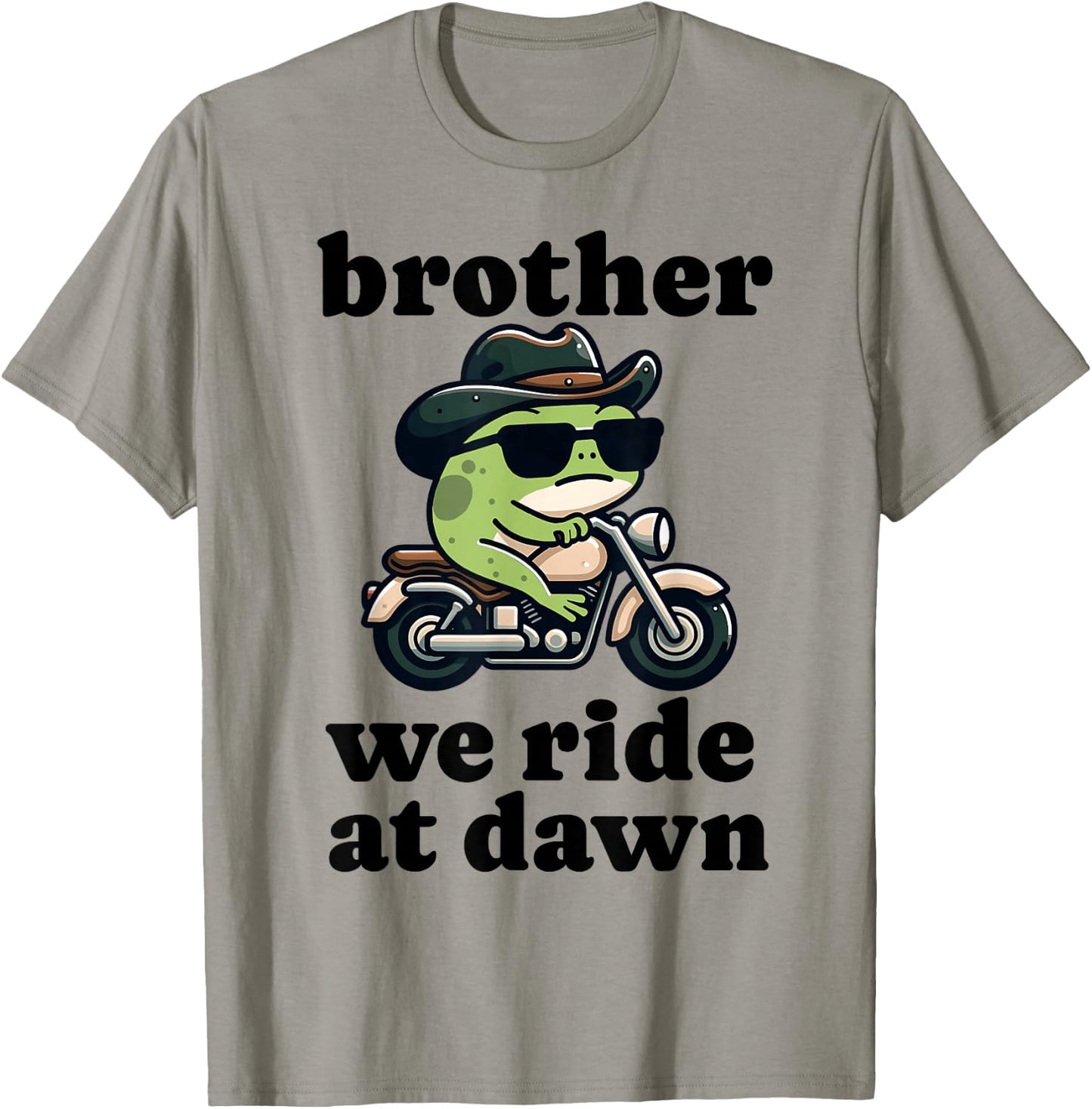 Forg Ride At Dawn Funny Frog Meme Riding Motorcycle Ironic T-Shirt - T-Shirt | Sand