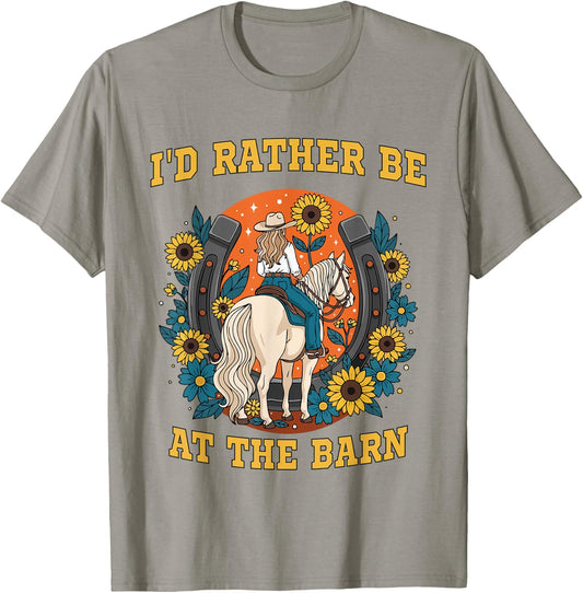 Funny Horse Lover, I'd Rather Be at The Barn T-Shirt - T-Shirt | Sand