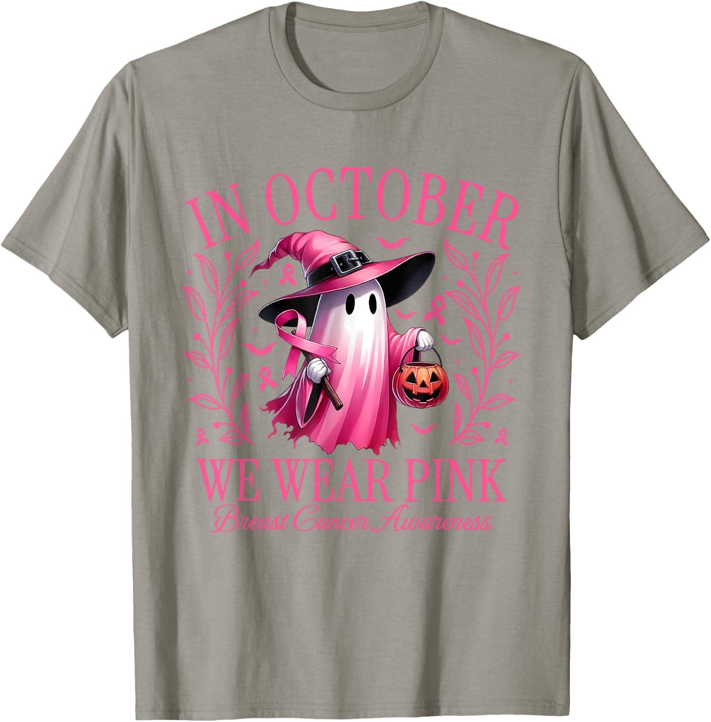 In October We Wear Pink Breast Cancer Awareness Halloween T-Shirt - T-Shirt | Sand