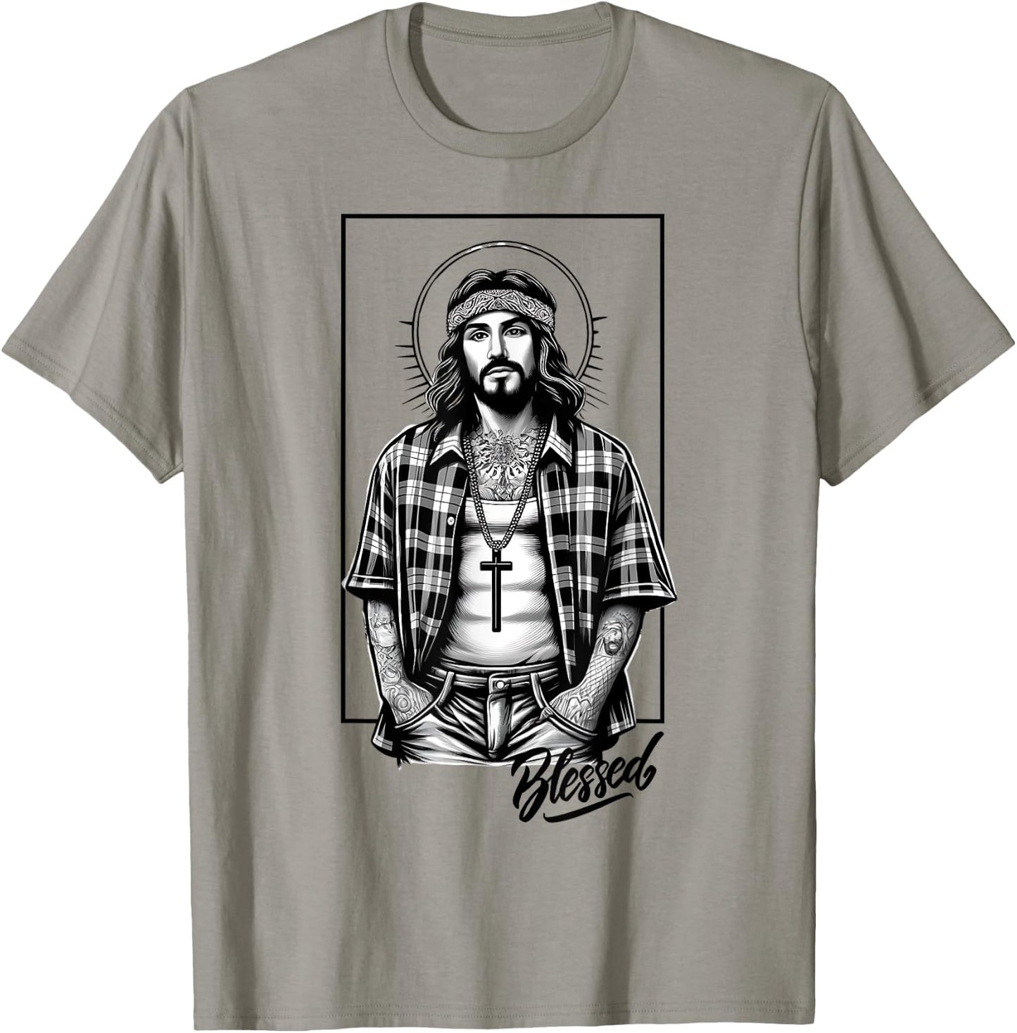Chicano Latino Cholo Mexican Street Jesus Blessed Religious T-Shirt - T-Shirt | Sand