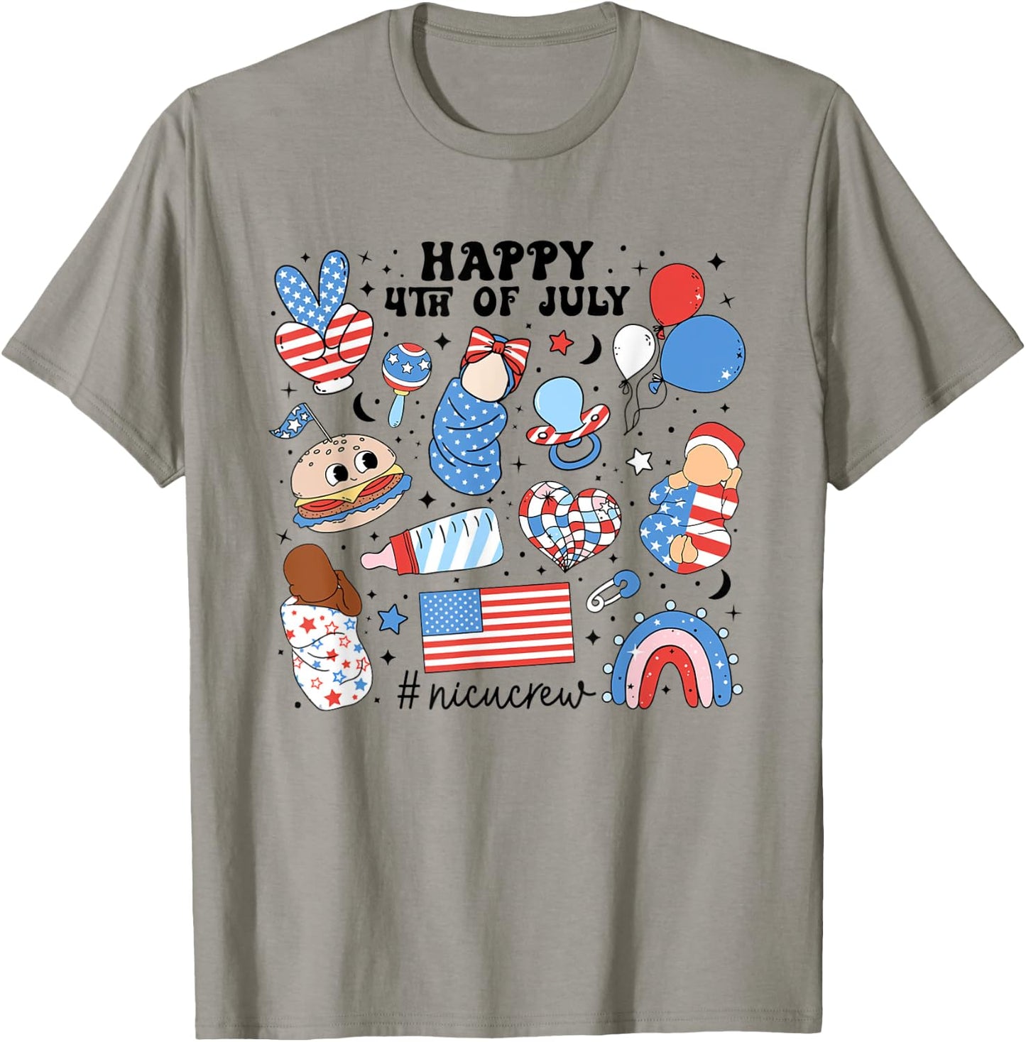 4th Of July NICU Nurse Neonatal Intensive Care Unit Nurse Women Men T-Shirt - T-Shirt | Sand