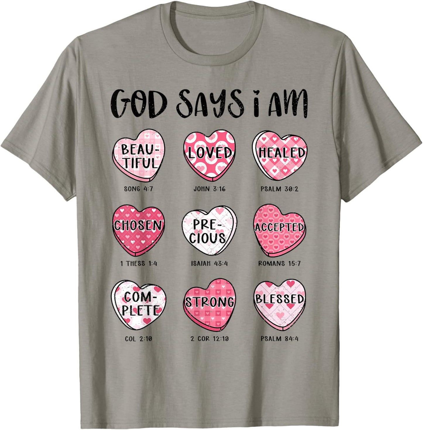 Christian Valentine God Says Bible Verses Hearts T-Shirt - T-Shirt | Sand