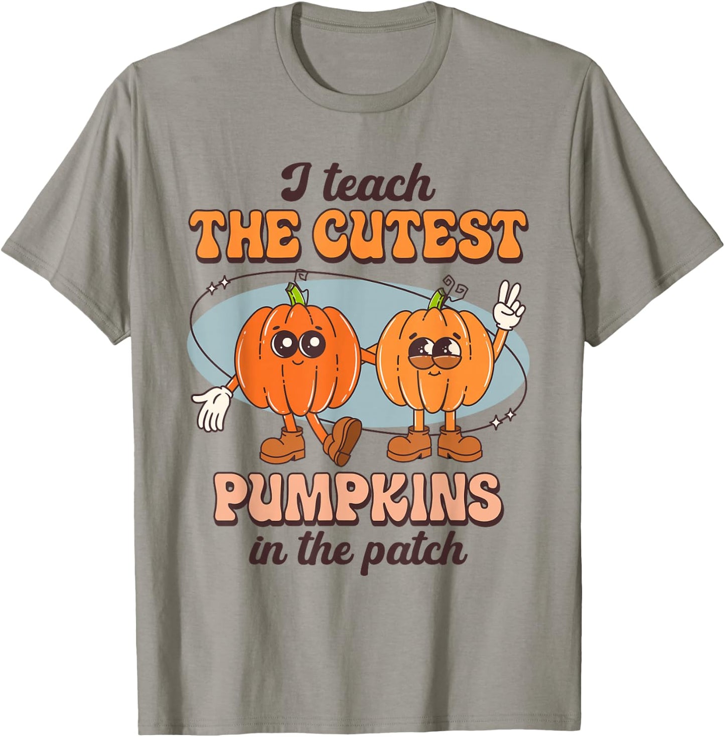 I Teach The Cutest Pumpkins In The Patch Retro Fall Teacher T-Shirt - T-Shirt | Sand